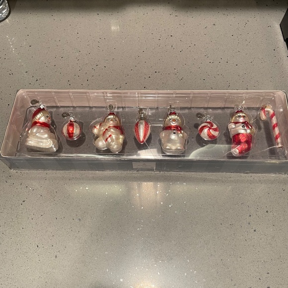 Never used vintage Department 56 set of 8 mini glass snowman ornaments - Picture 1 of 6